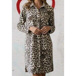 BCBG Y2K Brown Animal Print Midi Shirt Dress Sz L Rocker-Chic Classic MaxAzria